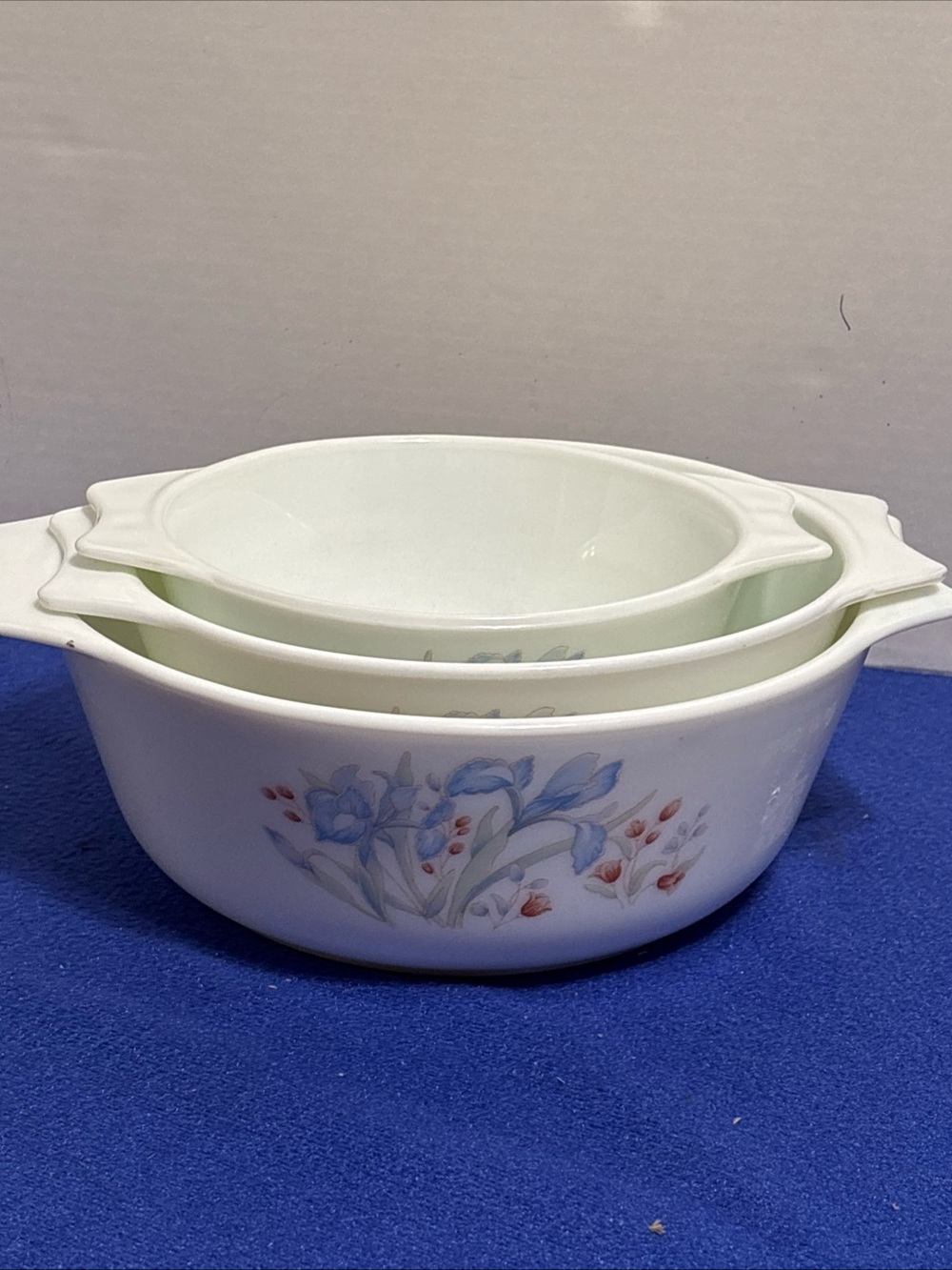 Vintage PYREX Blue Iris Pattern England